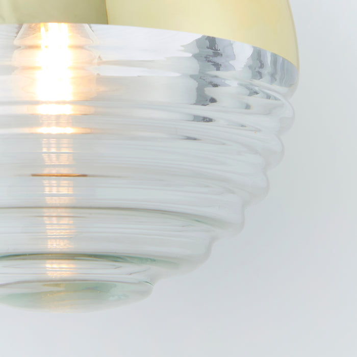 Endon 68958 Paloma 1lt Pendant Gold effect plate & clear ribbed glass 7W LED E14 (Required) - westbasedirect.com