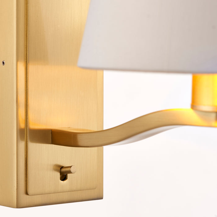 Endon 69083 Harvey 1lt Wall Brushed satin gold finish & vintage white fabric 40W E14 golf (Required) - westbasedirect.com