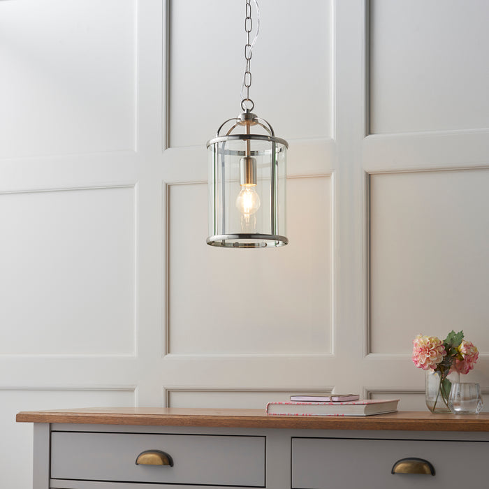 Endon 70323 Lambeth 1lt Pendant Satin nickel plate & clear glass 40W E27 GLS (Required) - westbasedirect.com