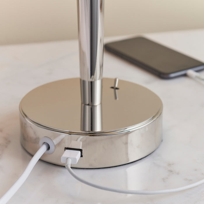 Endon 72175 Syon 1lt Table Bright nickel plate & mink fabric 40W E14 candle (Required) - westbasedirect.com