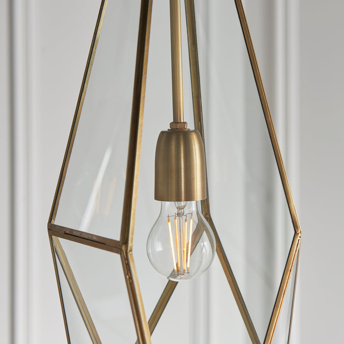 Endon 73117 Avery 1lt Pendant Antique brass plate & clear glass 40W E27 GLS (Required) - westbasedirect.com