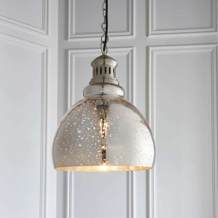 Endon 73569 Darna 1lt Pendant Bright nickel plate & mercury glass 15W LED E27 (Required) - westbasedirect.com