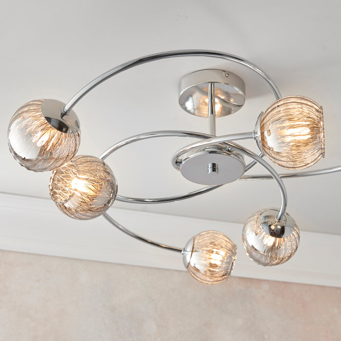 Endon 73582 Aerith 6lt Semi flush Chrome plate & smoked mirror glass 6 x 28W G9 clear capsule (Required) - westbasedirect.com