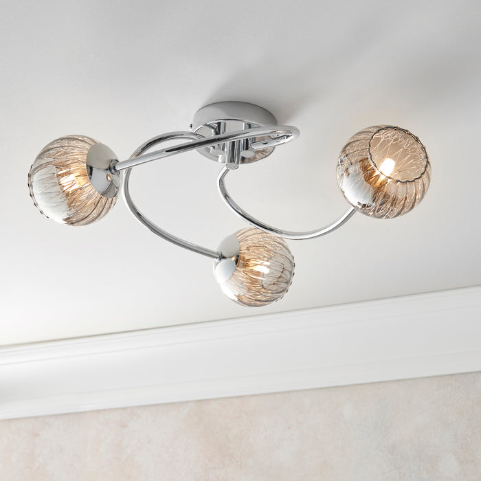 Endon 73642 Aerith 3lt Semi flush Chrome plate & smoked mirror glass 3 x 28W G9 clear capsule (Required) - westbasedirect.com