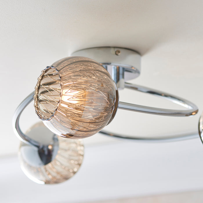 Endon 73642 Aerith 3lt Semi flush Chrome plate & smoked mirror glass 3 x 28W G9 clear capsule (Required) - westbasedirect.com