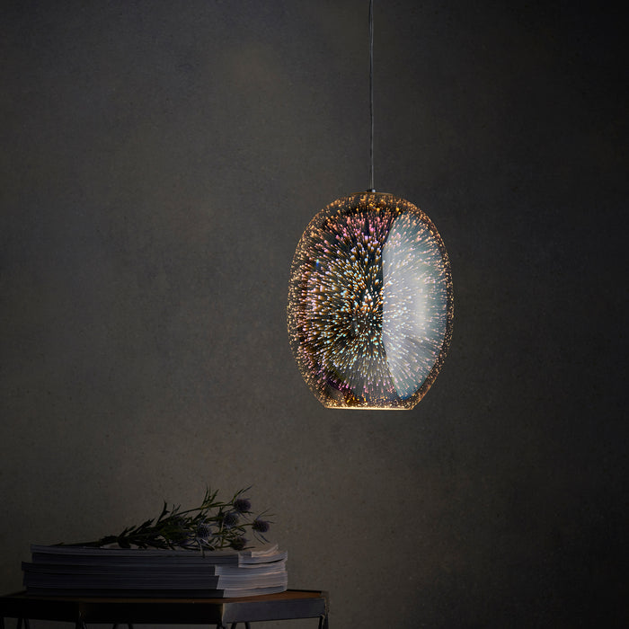 Endon 74939 Stellar 1lt Pendant Chrome holographic glass & chrome plate 23W E27 GLS (Required) - westbasedirect.com