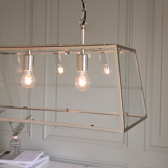 Endon 76227 Hurst 3lt Pendant Bright nickel plate & clear glass 3 x 10W LED E27 (Required) - westbasedirect.com