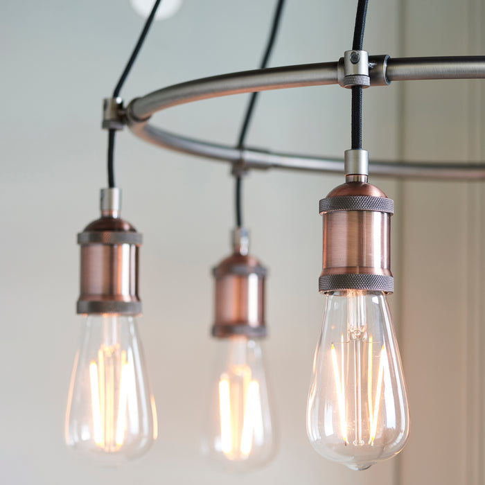 Endon 76337 Hal 6lt Pendant Aged pewter & aged copper plate 6 x 40W E27 GLS (Required) - westbasedirect.com