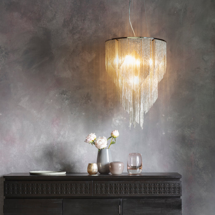 Endon 76511 Loire 6lt Pendant Bright nickel plate & fine chain 6 x 40W E14 candle (Required) - westbasedirect.com