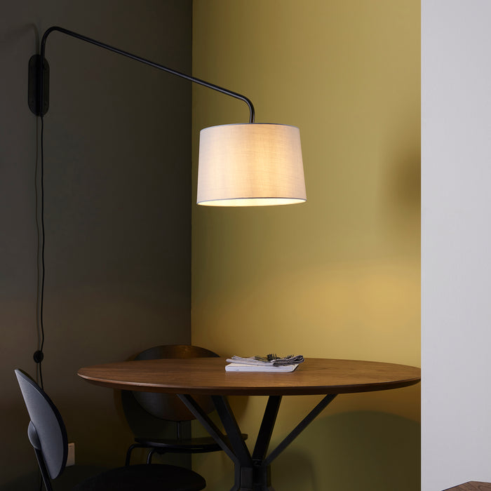 Endon 79380 Carlson 1lt Wall Matt black & light grey fabric 40W E27 GLS (Required) - westbasedirect.com
