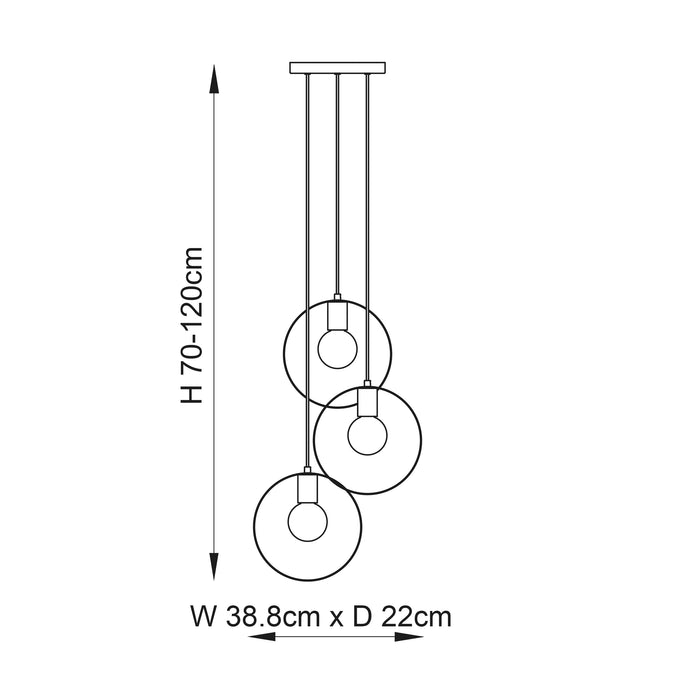 Endon 81922 Hoop 3lt Pendant Brushed brass, nickel & copper plate 3 x 40W E27 GLS (Required) - westbasedirect.com