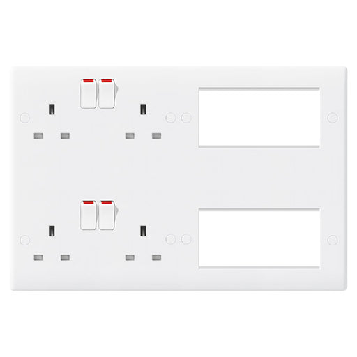 BG 8222EM8 White Round Edge 2x 13A DP Double Socket & 2x Quad Euro Module - westbasedirect.com