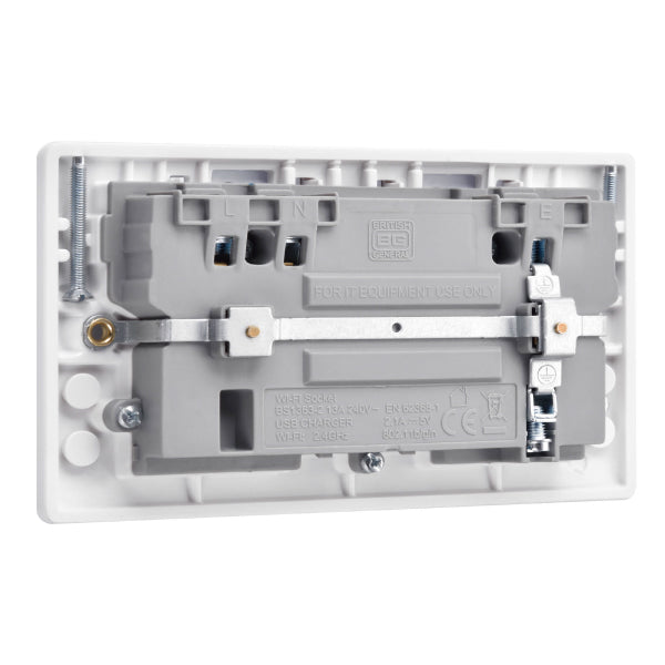 BG 822UWR White Round Edge 13A Double Socket + Wifi Extender +1x USB(2.1A) - westbasedirect.com