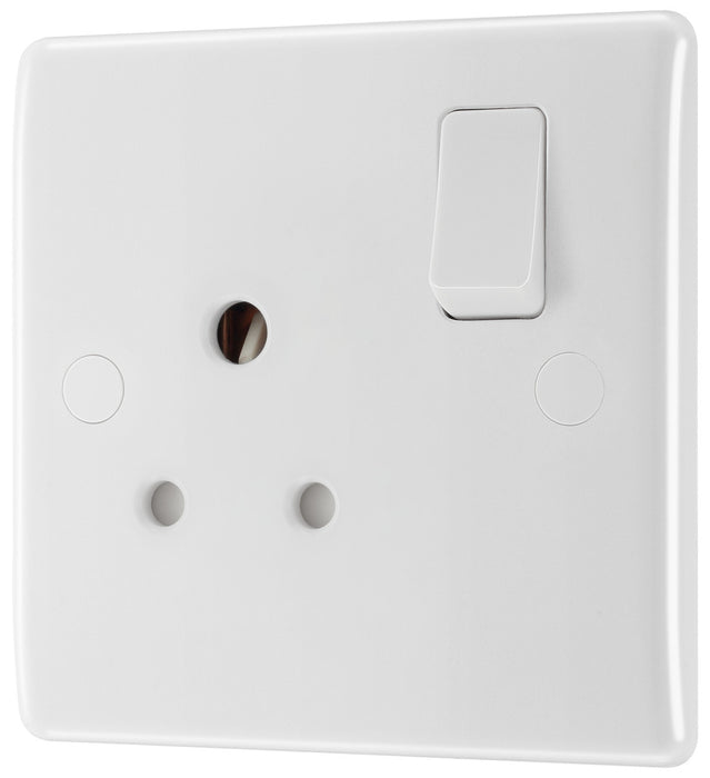 BG 829S White Round Edge 5A 1G Switched Round Pin Socket - westbasedirect.com