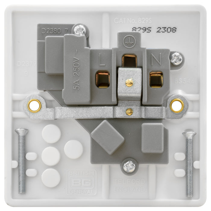 BG 829S White Round Edge 5A 1G Switched Round Pin Socket - westbasedirect.com