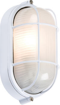 Knightsbridge TPOV60W 230V IP54 60W White Oval Bulkhead with Wire Guard & Glass Diffuser