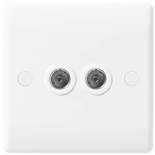 BG 863 White Round Edge Isolated Double TV Aerial Socket - Grey Insert - westbasedirect.com