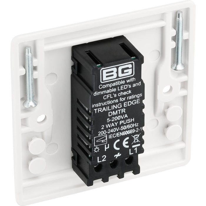 BG 881 White Round Edge 2-Way Single Trailing Edge Dimmer Push On/Off - westbasedirect.com