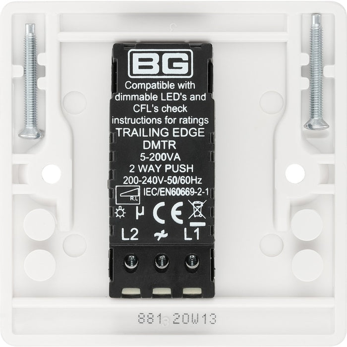 BG 881 White Round Edge 2-Way Single Trailing Edge Dimmer Push On/Off - westbasedirect.com