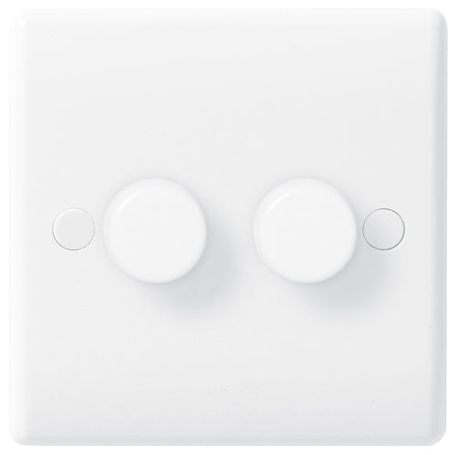 BG 882P White Round Edge 2-Way Double Leading Edge Dimmer Push On/Off - westbasedirect.com