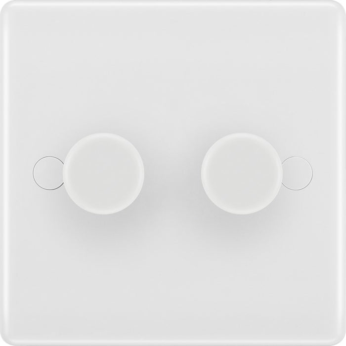 BG 882 White Round Edge 2-Way Double Trailing Edge Dimmer Push On/Off - westbasedirect.com
