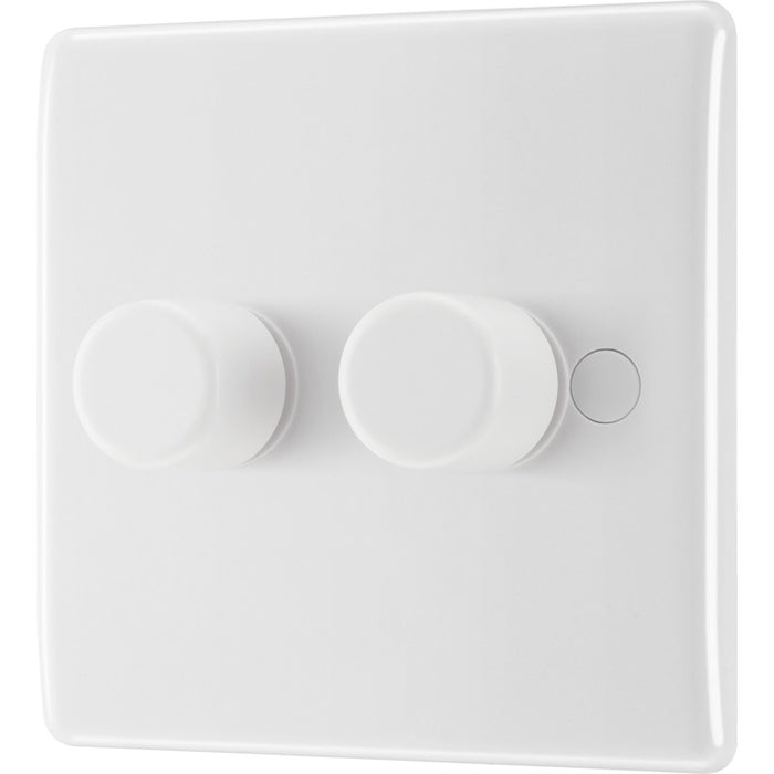 BG 882 White Round Edge 2-Way Double Trailing Edge Dimmer Push On/Off - westbasedirect.com