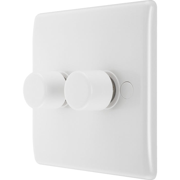 BG 882 White Round Edge 2-Way Double Trailing Edge Dimmer Push On/Off - westbasedirect.com