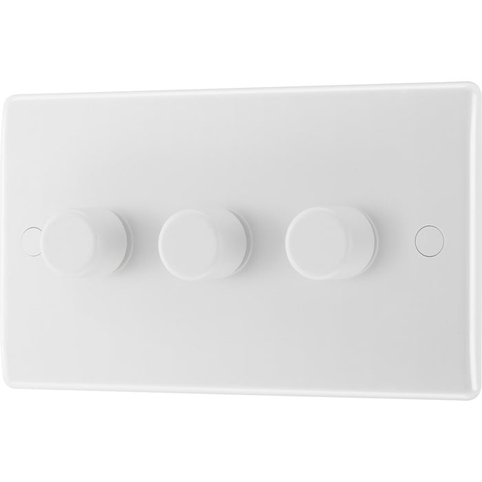BG 883 White Round Edge 2-Way Triple Trailing Edge Dimmer Push On/Off - westbasedirect.com