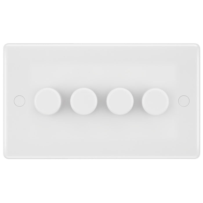 BG 884 White Round Edge 2-Way Quad Trailing Edge Dimmer Push On/Off - westbasedirect.com