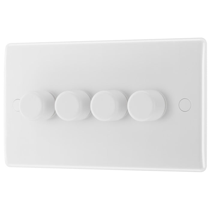 BG 884 White Round Edge 2-Way Quad Trailing Edge Dimmer Push On/Off - westbasedirect.com