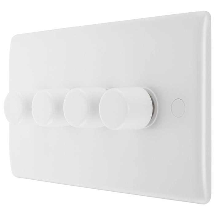 BG 884 White Round Edge 2-Way Quad Trailing Edge Dimmer Push On/Off - westbasedirect.com