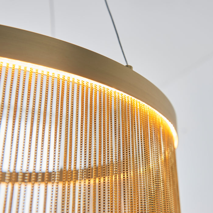 Endon 92176 Zelma 1lt Pendant Satin brass plate & gold effect chain 20W LED tape module (SMD 2835) Warm White - westbasedirect.com