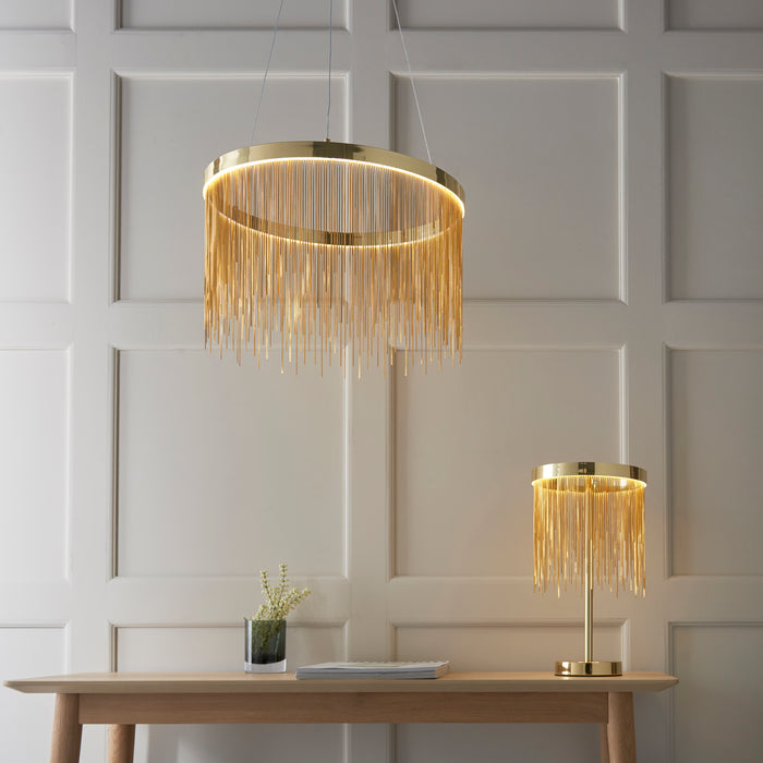 Endon 92177 Zelma 1lt Table Satin brass plate & gold effect chain 9W LED tape module (SMD 2835) Warm White - westbasedirect.com