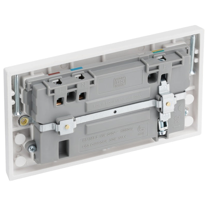 BG 922UAC30 White Square Edge 13A Double Socket + USB A+C (30W) - westbasedirect.com