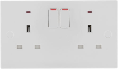 BG 926 White Square Edge 13A Double Switched Socket + Neon - westbasedirect.com