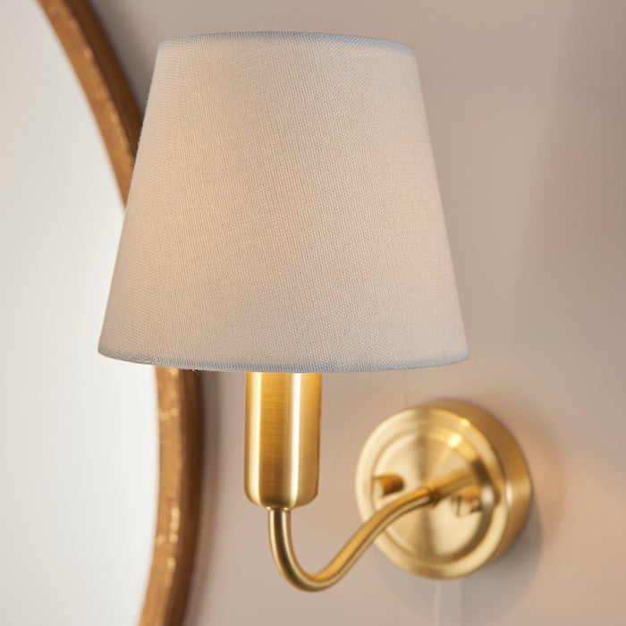 Endon 93852 Conway 1lt Wall Satin brass plate & ivory linen mix fabric 3W LED G9 (Required) - westbasedirect.com