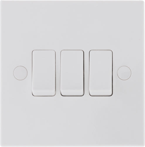 BG 943 White Square Edge Triple Light Switch 10A - westbasedirect.com