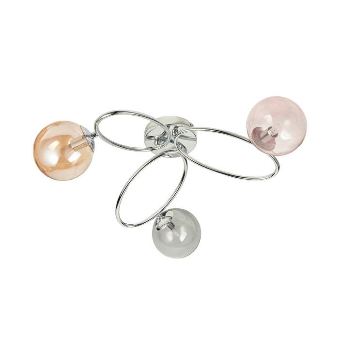 Endon 95290 Ellipse 3lt Semi flush Chrome plate with pink, champagne & grey tinted glass 3 x 3W LED G9 (Required) - westbasedirect.com