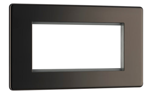 BG FBNEMR4 Flatplate Screwless Quad Euro Module Faceplate - Black Nickel - westbasedirect.com