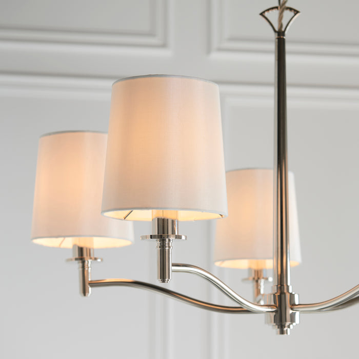 Endon 95826 Ortona 5lt Pendant Bright nickel plate & vintage white fabric 5 x 6W LED E14 (Required) - westbasedirect.com