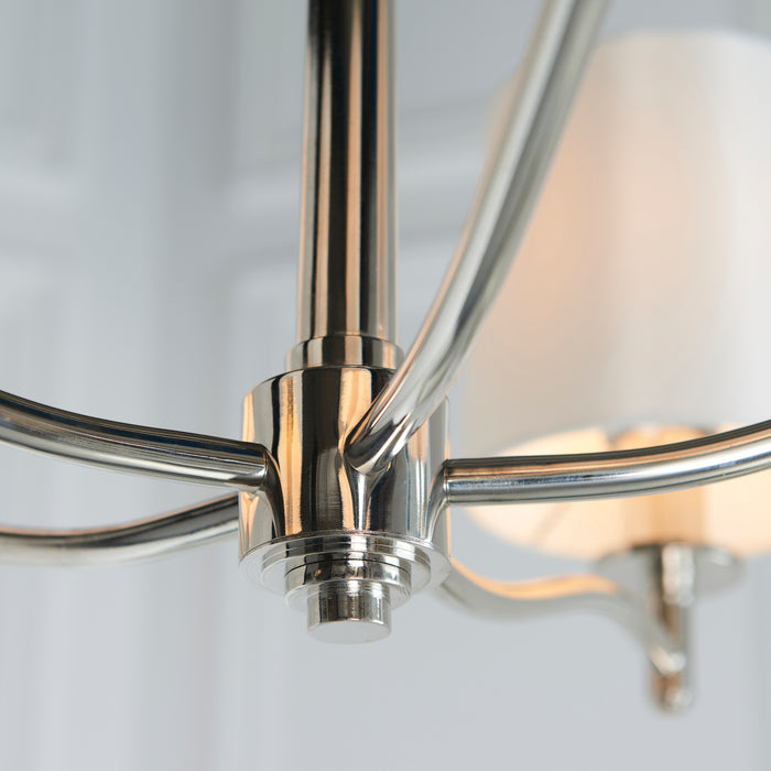Endon 95826 Ortona 5lt Pendant Bright nickel plate & vintage white fabric 5 x 6W LED E14 (Required) - westbasedirect.com