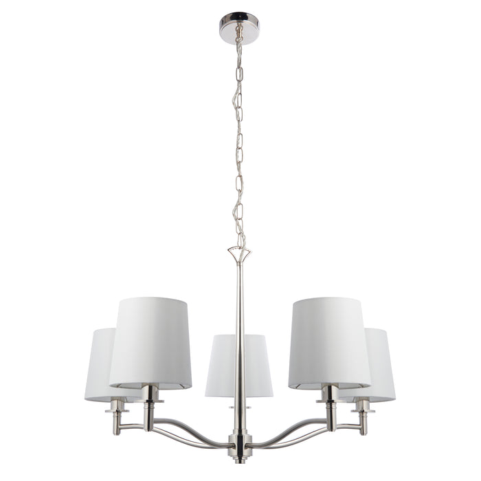 Endon 95826 Ortona 5lt Pendant Bright nickel plate & vintage white fabric 5 x 6W LED E14 (Required) - westbasedirect.com