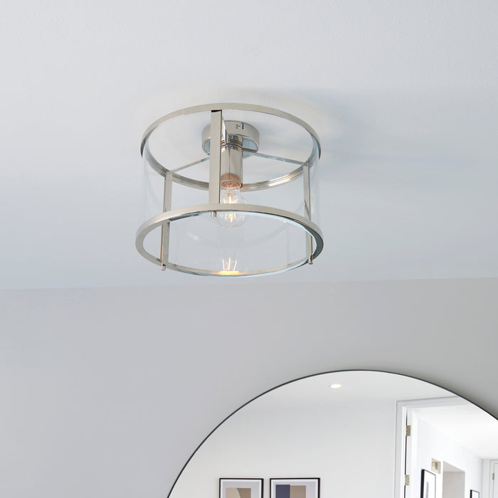 Endon 96150 Hopton 1lt Flush Bright nickel plate & clear glass 10W LED E27 (Required) - westbasedirect.com