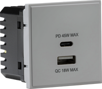 Knightsbridge NETUSBPDGY Dual USB Charger A+C (18W QC/45W USB-PD) 50x50mm - Grey