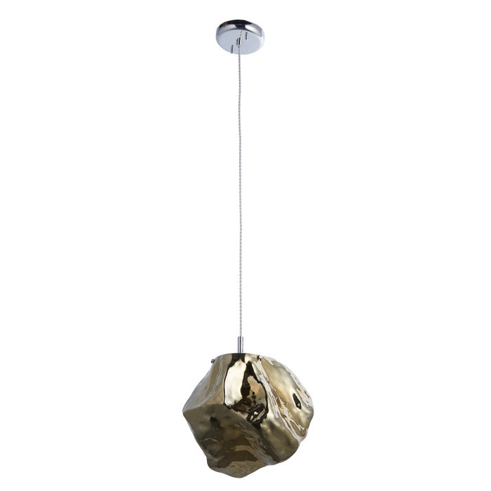 Endon 97656 Rock 1lt Pendant Bronze metallic glass & chrome plate 10W LED E27 (Required) - westbasedirect.com