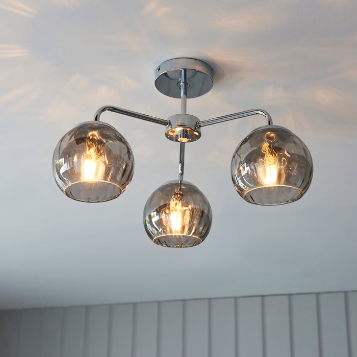 Endon 97971 Dimple 3lt Semi flush Chrome plate & smoked mirror glass 3 x 7W LED E14 (Required) - westbasedirect.com