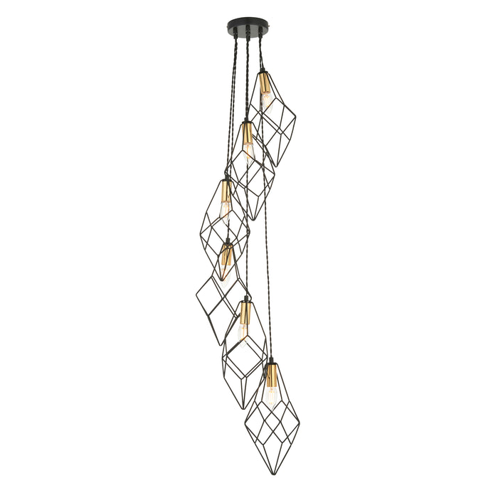 Endon 98151 Jaxon 6lt Pendant Matt black & gold effect plate 6 x 6W LED E14 (Required) - westbasedirect.com