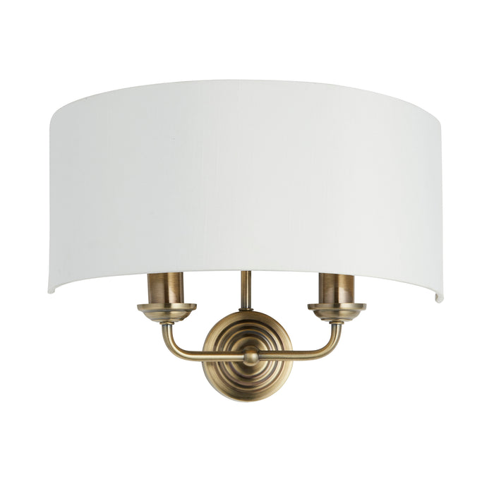 Endon 98937 Highclere 2lt Wall Antique brass plate & vintage white fabric 2 x 40W E14 candle (Required) - westbasedirect.com