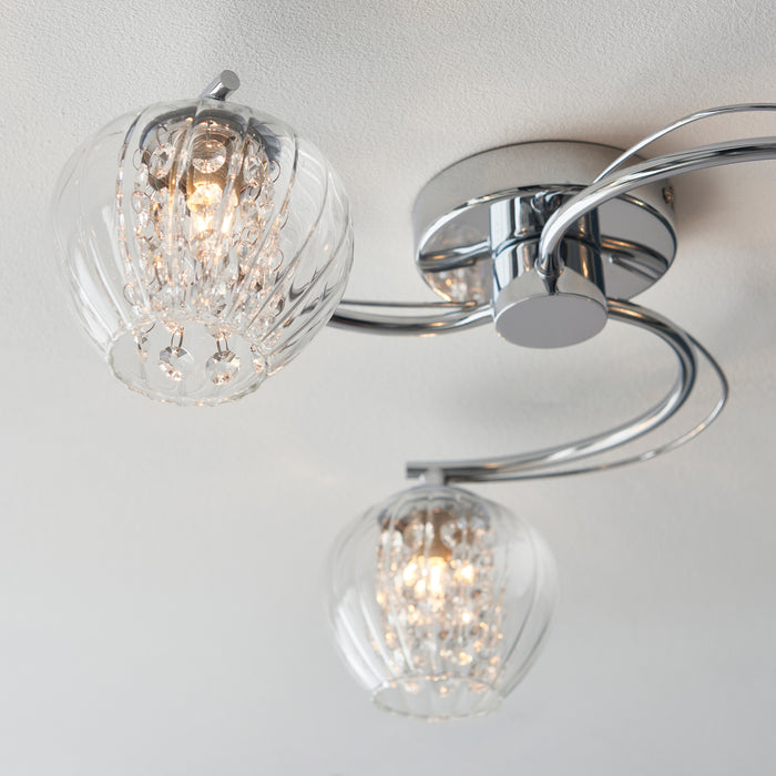Endon 99569 Mesmer 3lt Semi flush Chrome plate, clear glass with clear glass beads 3 x 3W LED G9 (Required) - westbasedirect.com