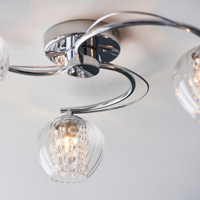Endon 99569 Mesmer 3lt Semi flush Chrome plate, clear glass with clear glass beads 3 x 3W LED G9 (Required) - westbasedirect.com